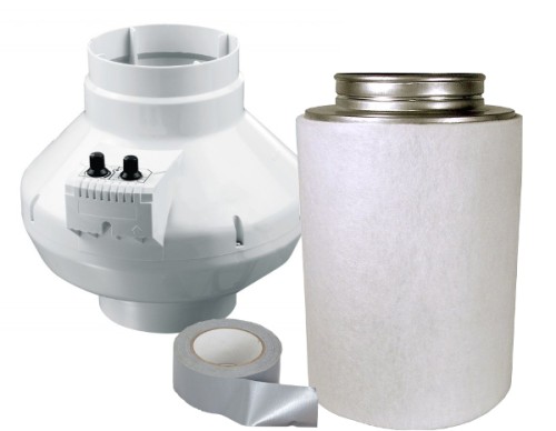 ZESTAW WENTYLACYJNY PRO  355m3/h DO BOXA  80x80x160cm (0,64m2), FILTR PRIMA KLIMA + WENTYLATOR PROMIENIOWY Z REGULACJĄ VENTILUTION