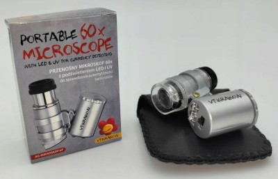  MIKROSKOP KIESZONKOWY VF, POWIĘKSZENIE 60X, PODŚWIETLENIE LED + UV, VF.KRAKOW
