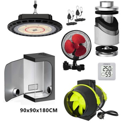 GROWBOX ZESTAW LED DO UPRAWY ROŚLIN 90x90xh180, LED UFO 300W. 0,81m2
