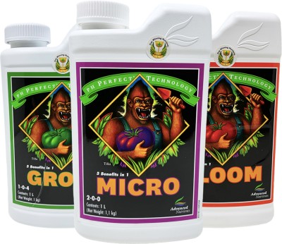 GROW + BLOOM + MICRO 3x1L - KOMPLET NAWOZÓW Z FORMUŁĄ pH PERFECT (gleba, hydro, kokos), ADVANCED NUTRIENTS
