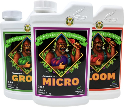 GROW + BLOOM + MICRO 3x1L - KOMPLET NAWOZÓW Z FORMUŁĄ pH PERFECT (gleba, hydro, kokos), ADVANCED NUTRIENTS