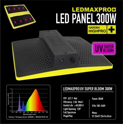 !-LEDMAX PRO 300W + UV,  LAMPA LED, PEŁNE SPEKTRUM 3000K, max 100x100cm, LEDY SAMSUNG, REGULACJA MOCY, DO UPRAWY ROŚLIN, GARDEN HIGHPRO