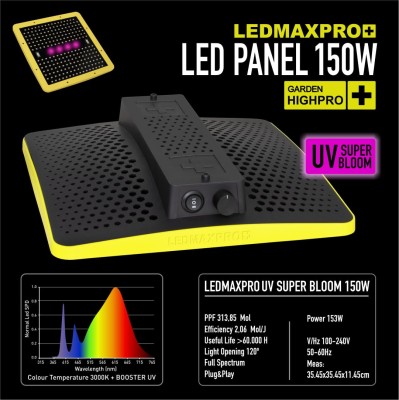 !-LEDMAX PRO 150W + UV,  LAMPA LED, PEŁNE SPEKTRUM 3000K, max 80x80cm, LEDY SAMSUNG, REGULACJA MOCY, DO UPRAWY ROŚLIN, GARDEN HIGHPRO