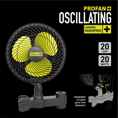 WENTYLATOR MIESZAJĄCY Z OSCYLACJĄ, 2 BIEGI, PODSTAWA NA KLIPS KOALA - PROFAN, 20W, fi-20cm, Garden HighPro, GHP
