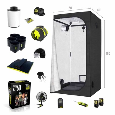 GROWKIT 60 - KOMPLETNY ZESTAW DO UPRAWY ROŚLIN, PLUG & PLAY - 60x60xh160cm, LED 60W +  WSZYSTKIE NIEZBĘDNE AKCESORIA, GARDEN HIGHPRO - GHP namiot growbox