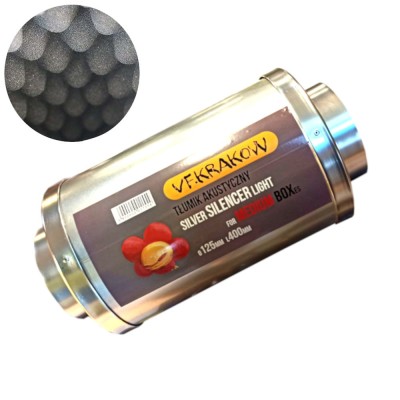  TŁUMIK AKUSTYCZNY, ALU, ULTRALEKKI VF-SILVER, fi-125mm, dł-400mm, 1,1kg for MEDIUM BOXes,  SILENCER LIGHT