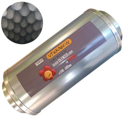  TŁUMIK AKUSTYCZNY, ALU, ULTRALEKKI VF-SILVER, fi-200mm, dł-600mm, 2,5kg, for ROOMs,  SILENCER LIGHT