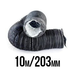 PRZEWÓD WENTYLACYJNY DWUWARSTWOWY ALU/PVC, Ø200-203mm / dł. 10m, gruby i mocny materiał, składany „harmonijkowo”