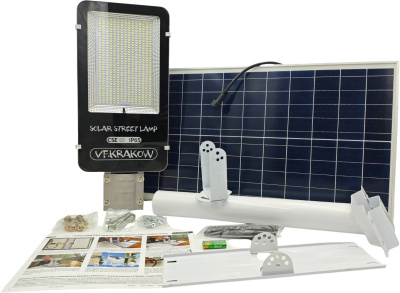 Uliczna Lampa Solarna PREMIUM, WYDAJNOŚĆ 4000W, ZESTAW MONTAŻOWY + PILOT, CZUJNIK ZMIERZCHU, IP65, CSE Clean Solar Energy, VF KRAKOW