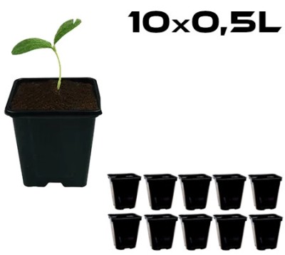 10x DONICZKI KWADRATOWE DO ROZSADY I SADZONEK, Z RANTEM, 0,5L / 9 x 9 x h10cm, VF KRAKOW