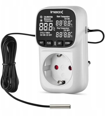STEROWNIK / REGULATOR TEMPERATURY / TERMOSTAT - INEOX TE-01, MAX 3680W/16A, steruje urządzeniem grzewczym lub chłodzącym