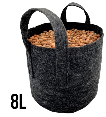 Round Pot 8L - ODDYCHAJĄCA, OKRĄGŁA, MOCNA DONICZKA MATERIAŁOWA h21cm fi21cm, Z UCHWYTAMI, odpowiednik Hempot, Gronest, Smart Pot, Growbag-  VF.KRAKOW